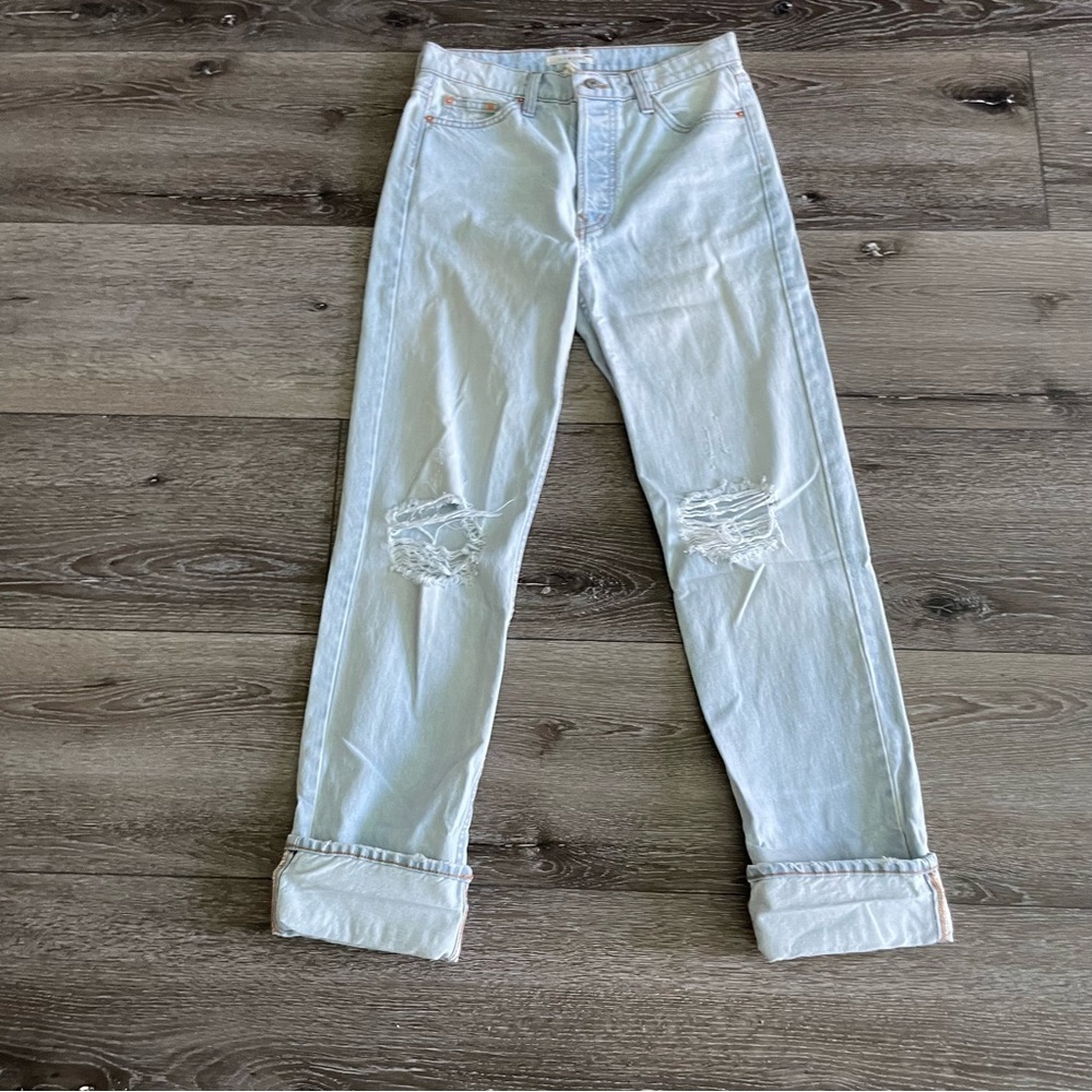 COMUNE Los Angeles Straight leg Distressed Jeans Size 26 Light Wash - Picture 3 of 10